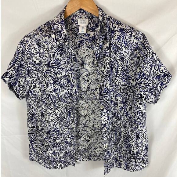Sigrid Olsen Linen Floral Button Down Short Sleeve Shirt Size Small - Picture 1 of 6